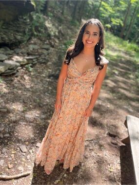 Astr Peach Floral Twist-Front Maxi Dress